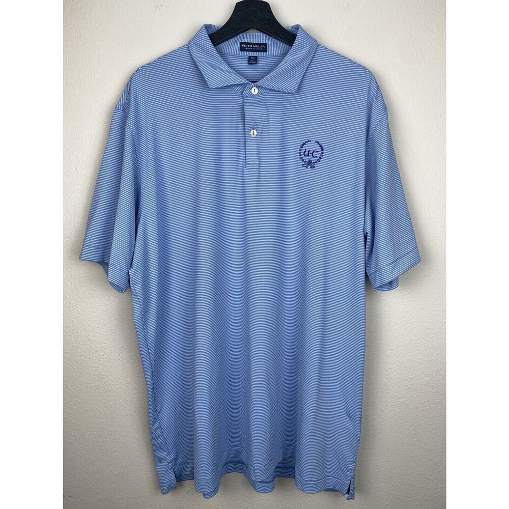 Peter Millar Crown Crafted Polo Shirt Mens Size XXL Blue Striped Golf Preppy